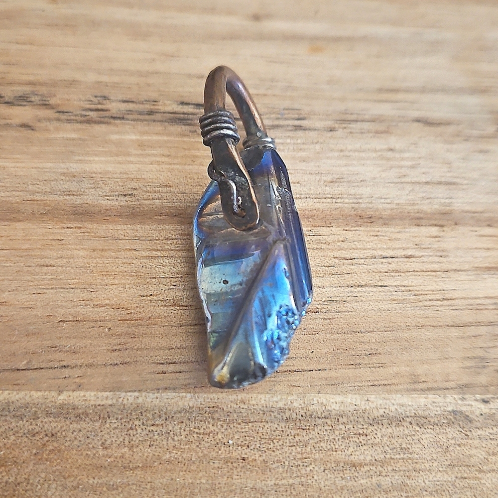 Men's Raw Labradorite Crystal Pendant Iridescent Stone Handcrafted